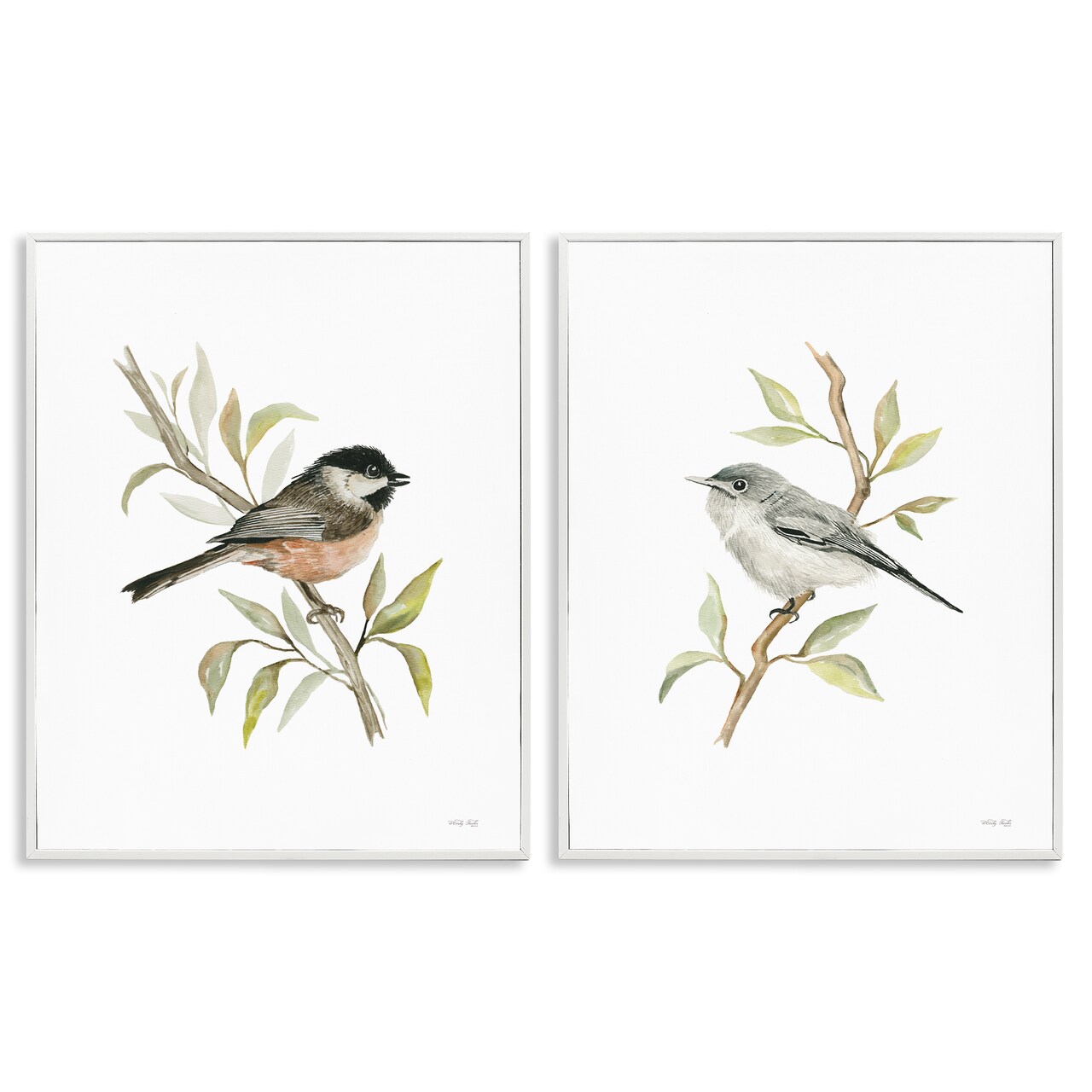 Stupell Industries Small Birds on Branches 2 pc Framed Giclee Wall Art Set Design by Cindy Jacobs